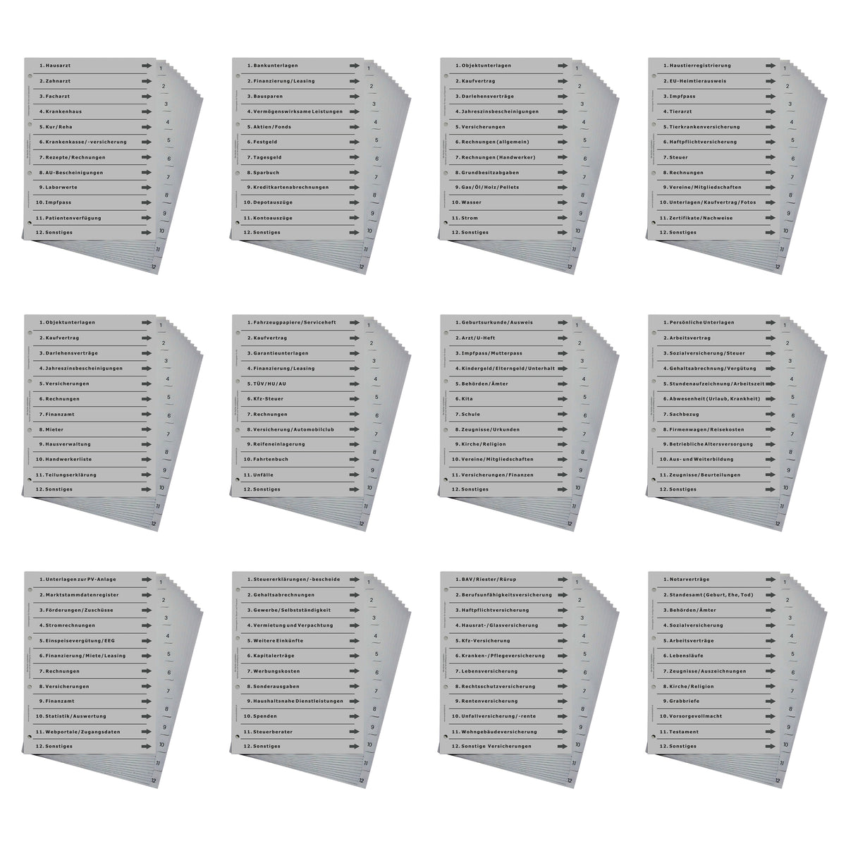 12er Komplett-Set Ordnerregister