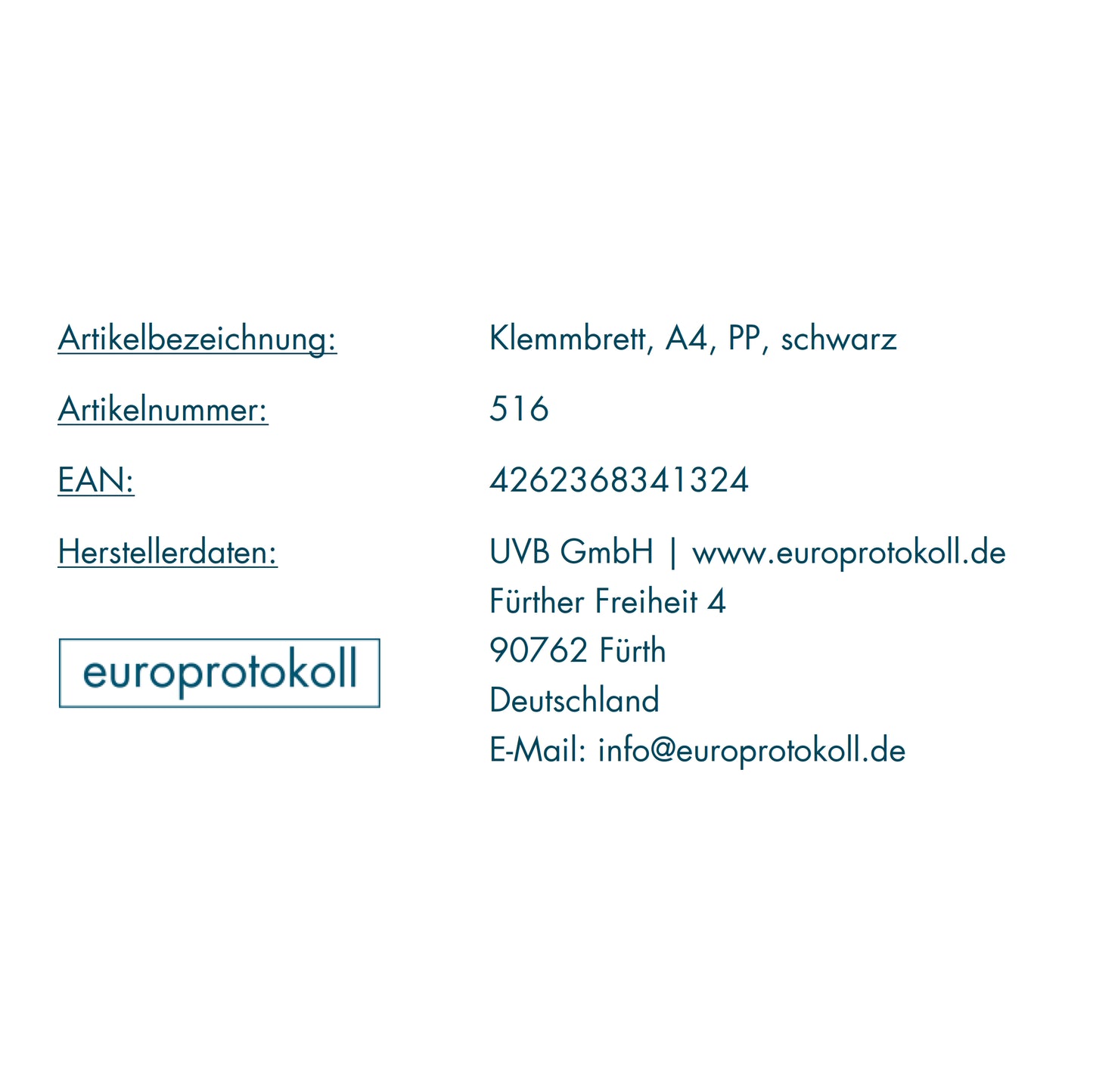 Klemmbrett für DIN A4 Unterlagen, schwarz