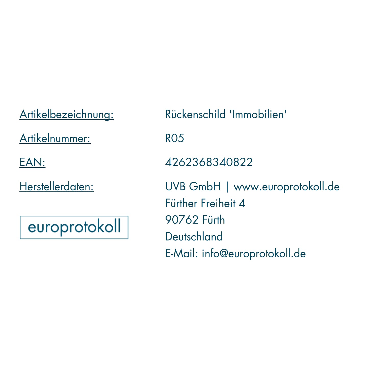 Rückenschild 'Immobilien' für DIN A4 Ordner