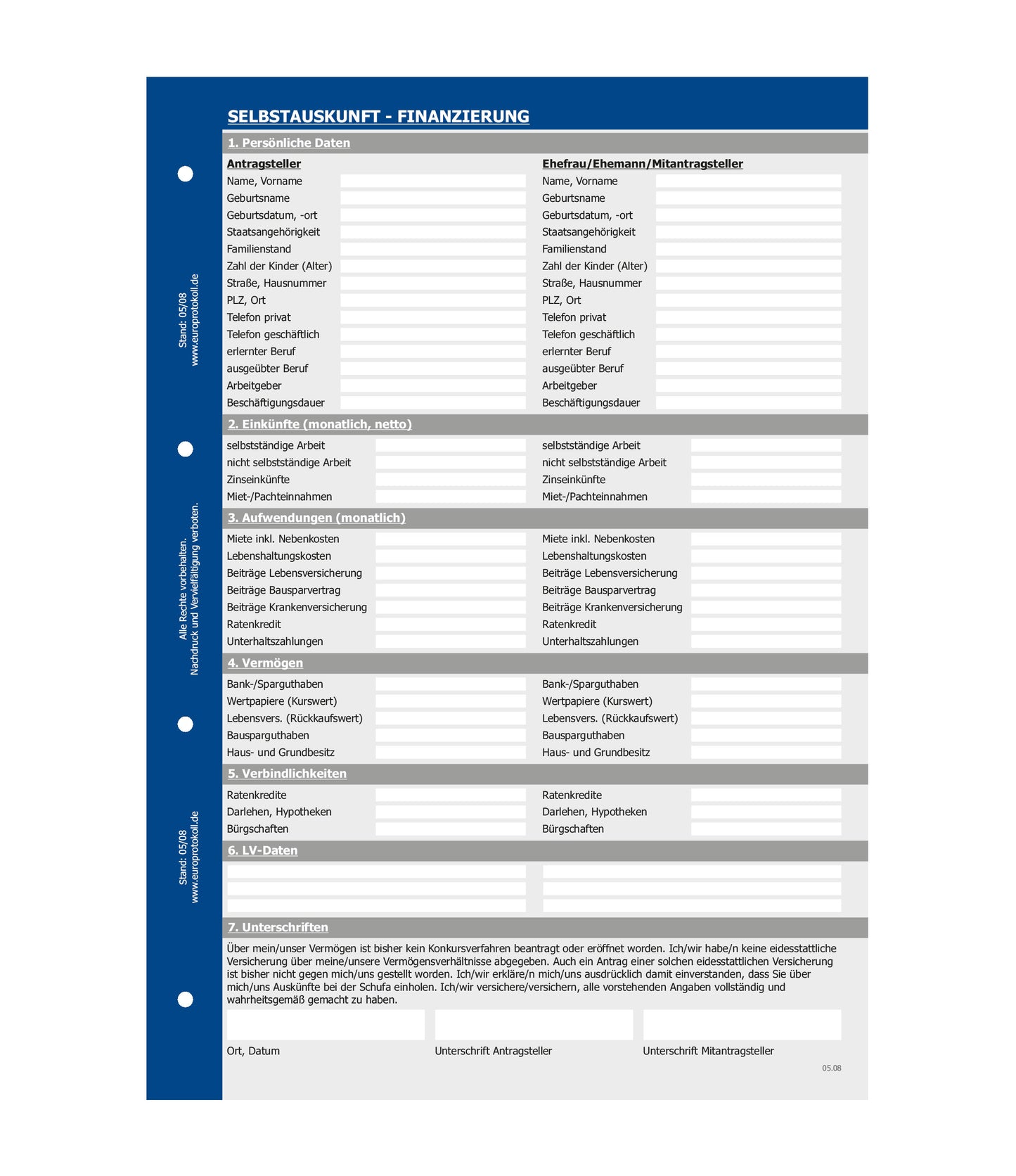 Selbstauskunft Finanzierung