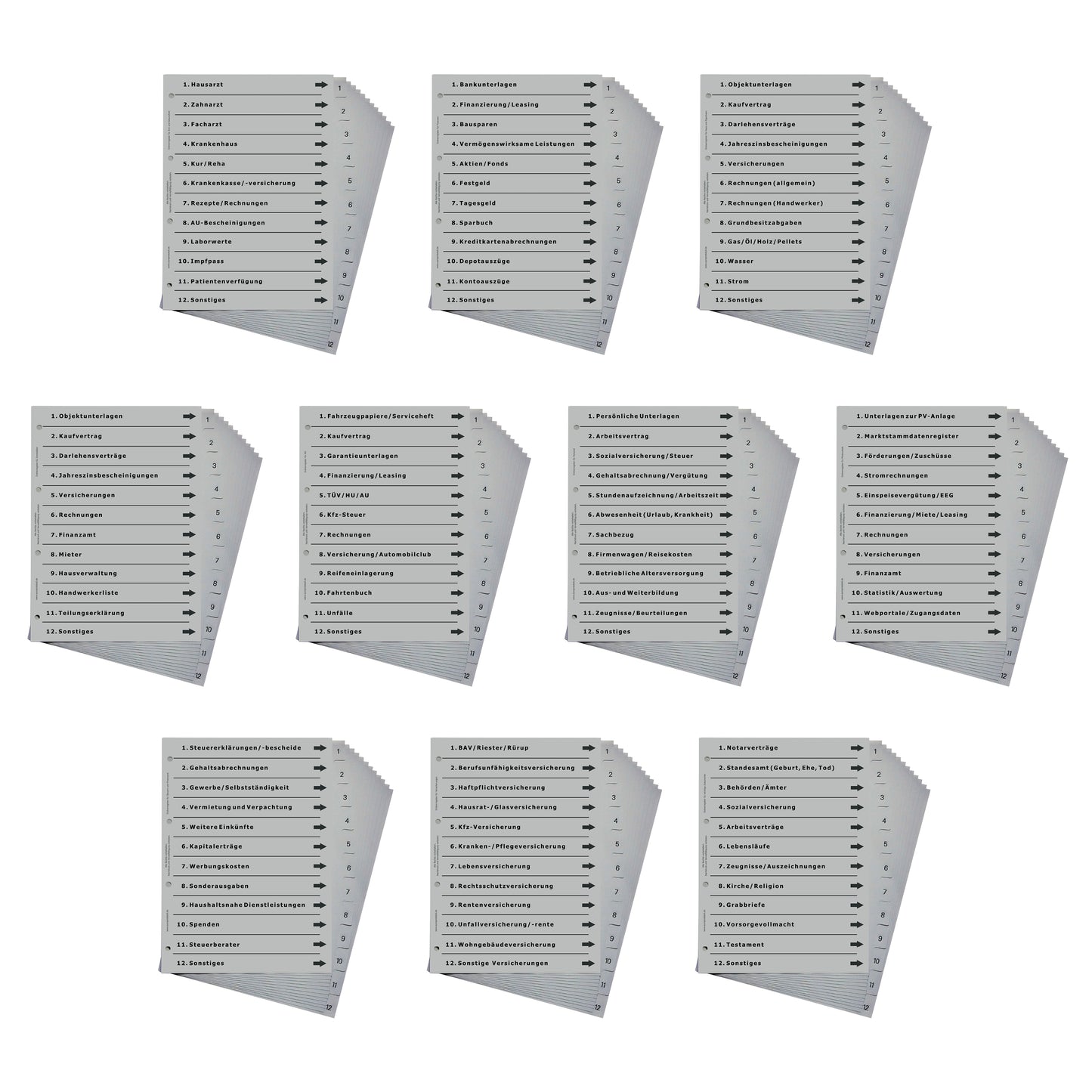10er Komplett-Set Ordnerregister