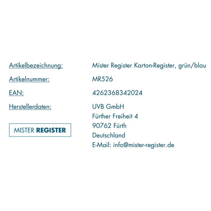 Mister Register Karton-Register, 6-teilig, grün/blau