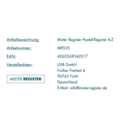 Mister Register Pastell-Register A-Z, 20-teilig, bunt