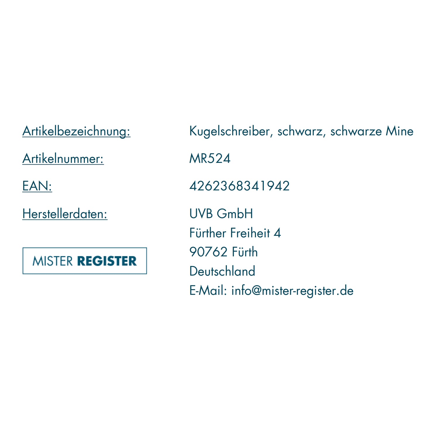 Mister Register Kugelschreiber, schwarz, schwarze Mine